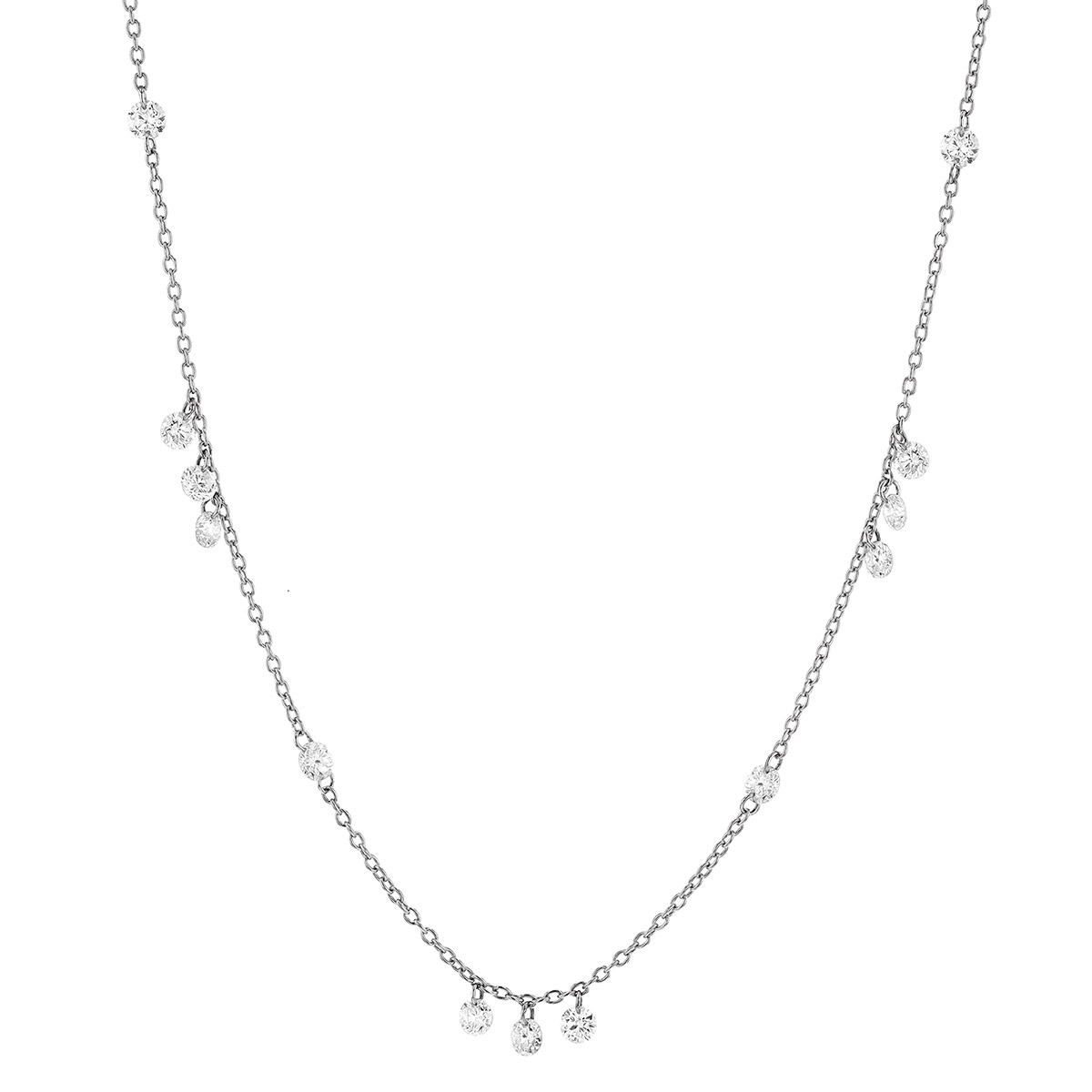 Aresa Lovelace Diamond Fringe Necklace in White Gold, 1.50 cttw, 19