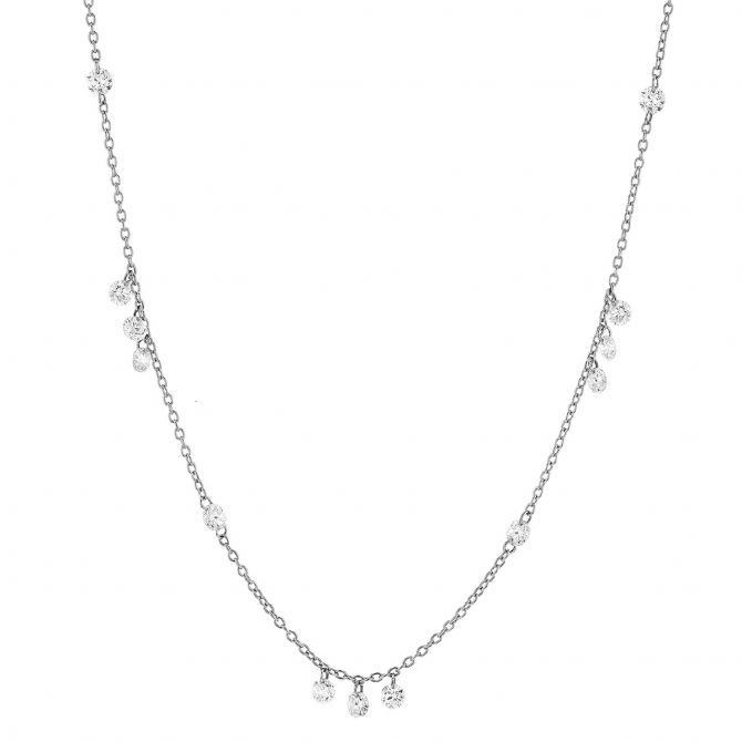 Aresa Lovelace Diamond Fringe Necklace in White Gold, 1.50 cttw, 19"