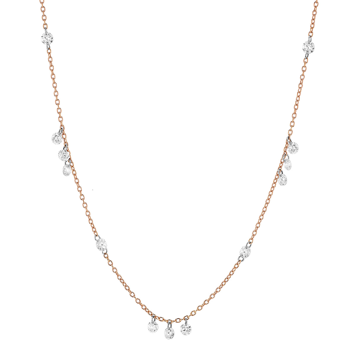 Aresa Lovelace Diamond Fringe Necklace in Rose Gold, 1.50 cttw, 19