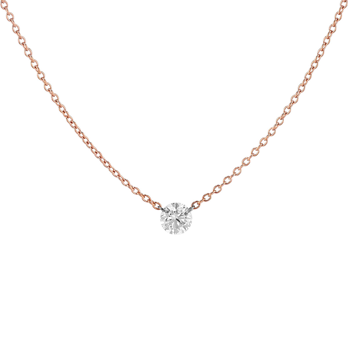 Aresa Diamond Solitaire Necklace in Rose Gold, 18