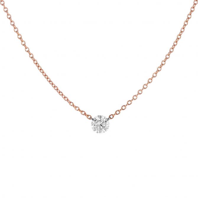 Aresa Diamond Solitaire Necklace in Rose Gold, 18"