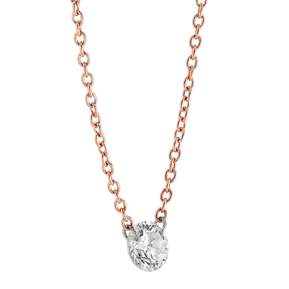 Aresa Diamond Solitaire Necklace in Rose Gold, 18