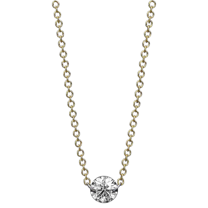 Aresa Hadid Solitaire Round Diamond Necklace in Yellow Gold, 18
