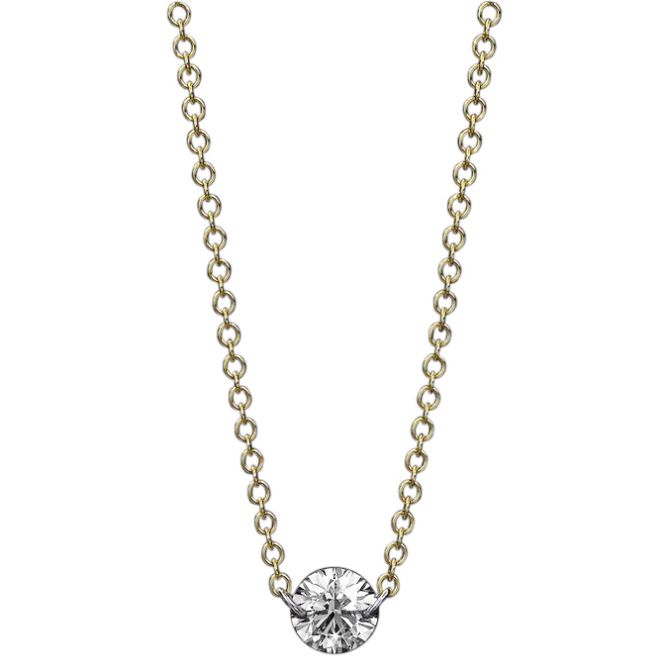 Aresa Hadid Solitaire Round Diamond Necklace in Yellow Gold, 18"