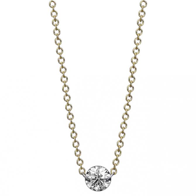 Aresa Hadid Solitaire Round Diamond Necklace in Yellow Gold, 18"