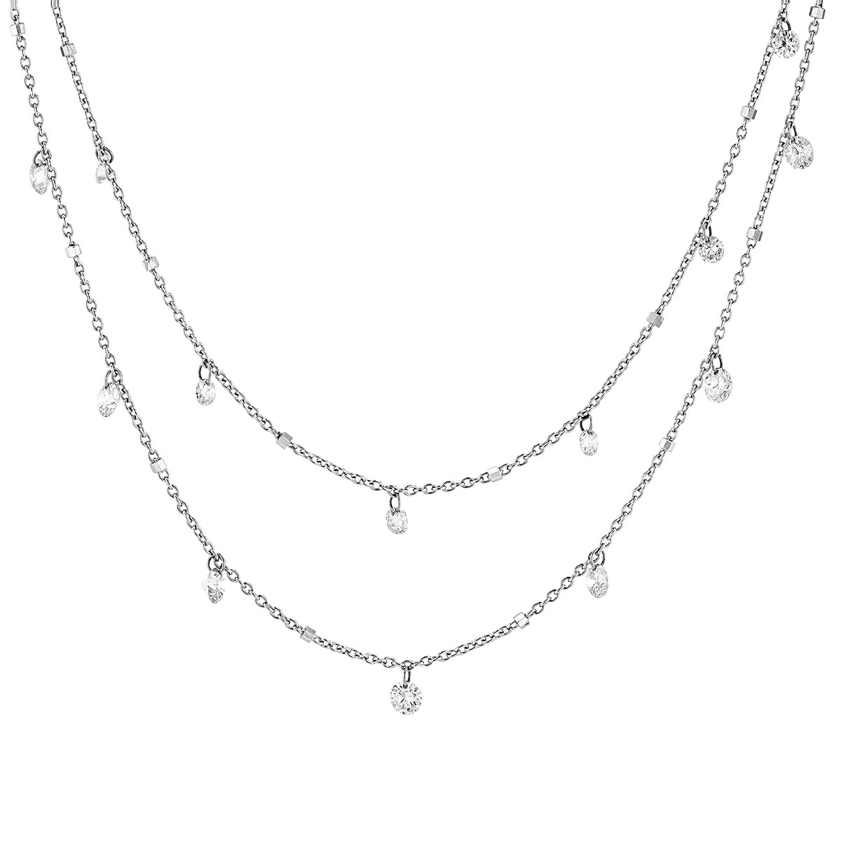 Aresa Signature Fringe 32 Diamond Drop Station Necklace in White Gold, 18