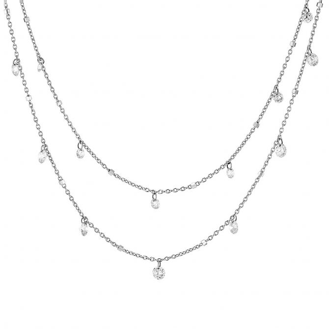 Aresa Signature Fringe 32 Diamond Drop Station Necklace in White Gold, 18"