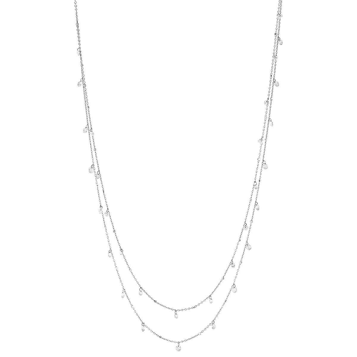 Aresa Signature Fringe 32 Diamond Drop Station Necklace in White Gold, 18