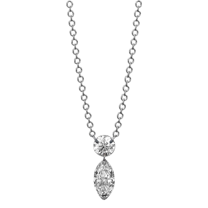 Aresa Morrison Round & Marquise 2 Diamond Pendant in White Gold, 18