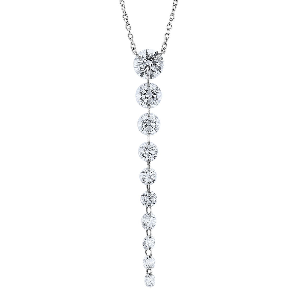 Aresa Morrison 10 Diamond Graduated Long Drop Necklace in White Gold, 18