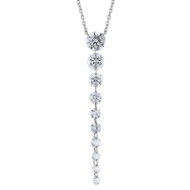 Aresa Morrison 10 Diamond Graduated Long Drop Necklace in White Gold, 18"