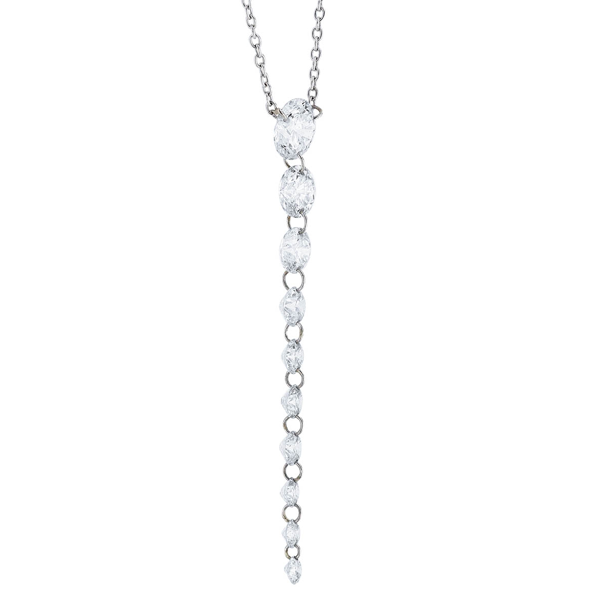 Aresa Morrison 10 Diamond Graduated Long Drop Necklace in White Gold, 18