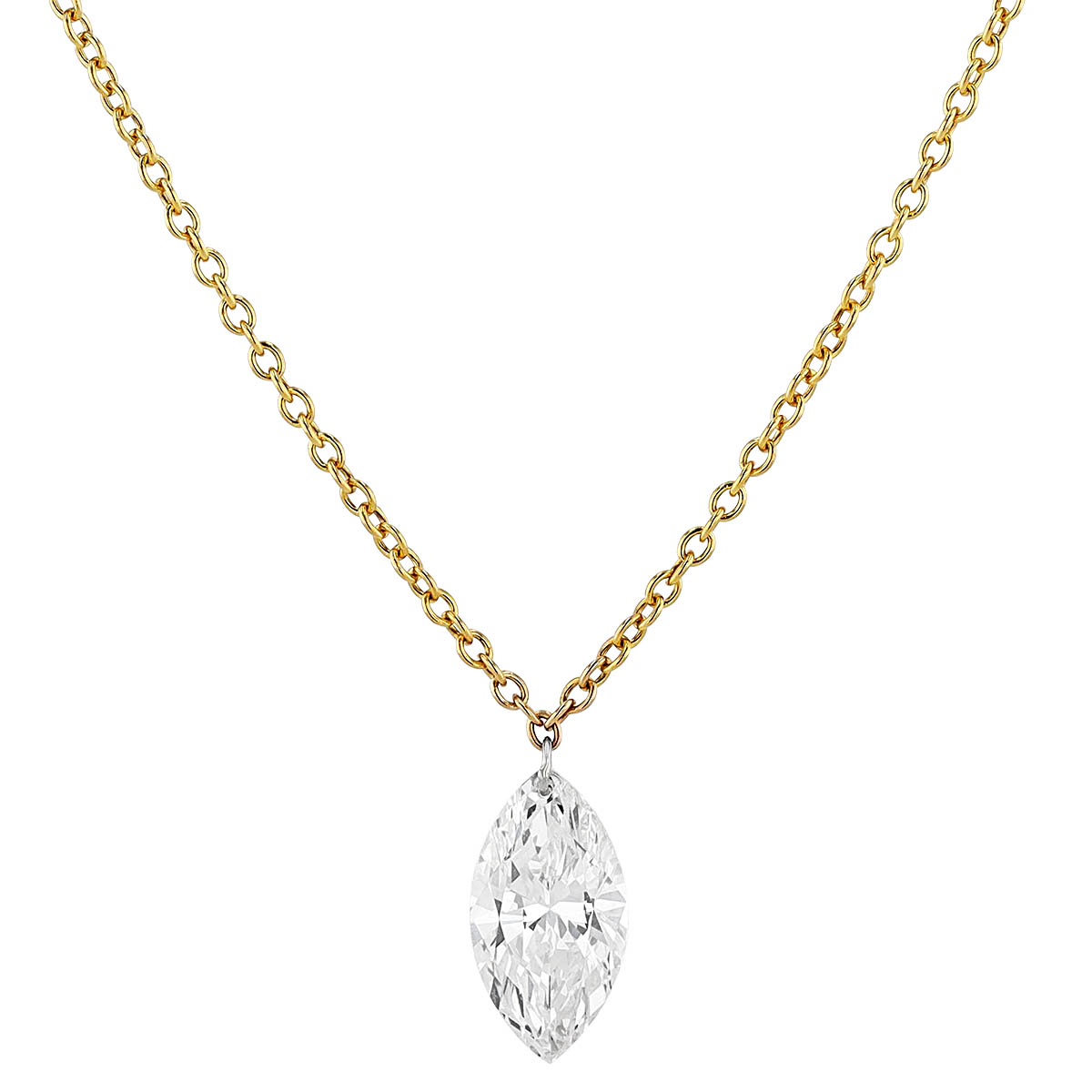 Aresa Marquise Diamond Solitaire Necklace in Yellow Gold, 18