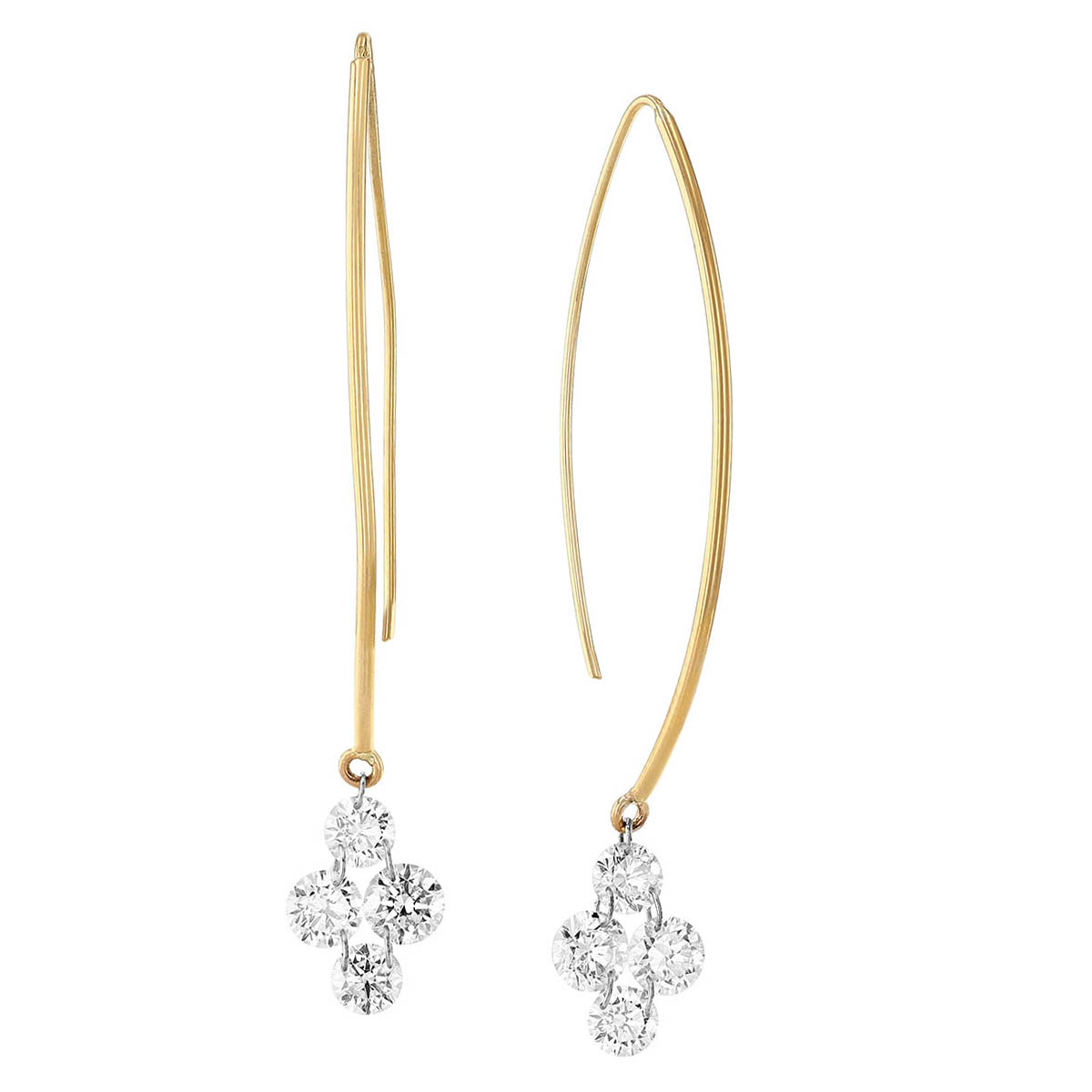 Aresa Diamond Quartet Spearhook Drop Earrings in Yellow Gold