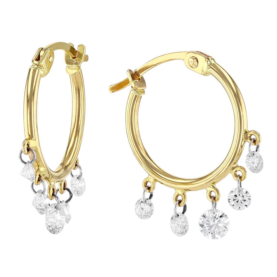 Aresa Lempicka Yellow Gold Hoop Earrings with 5 Diamond Drop Fringe