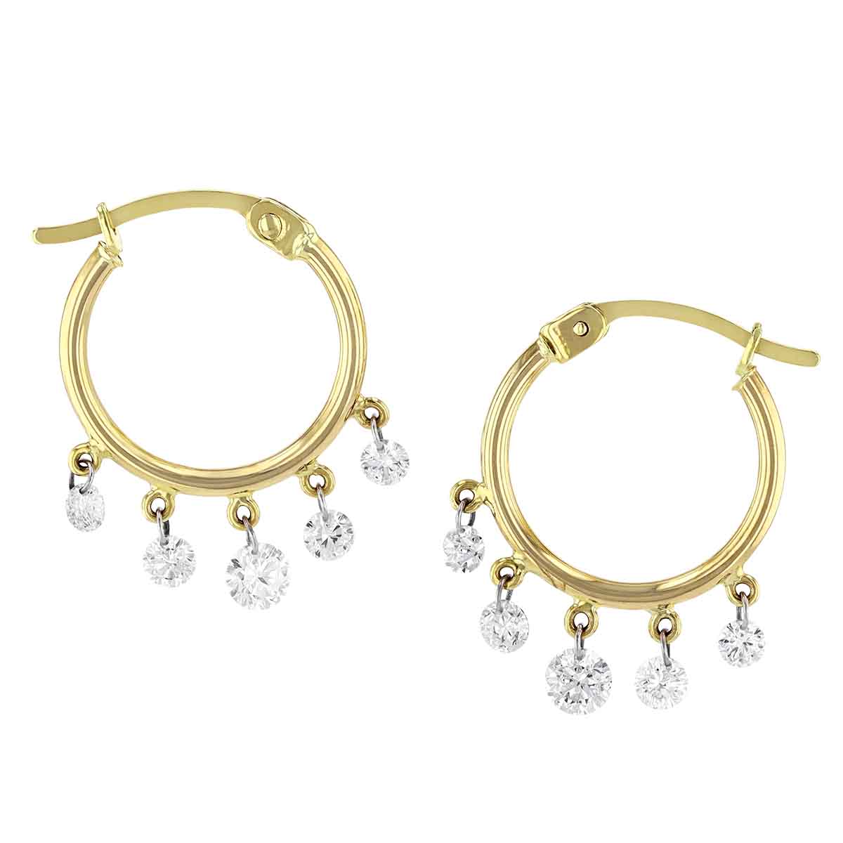 Aresa Lempicka Yellow Gold Hoop Earrings with 5 Diamond Drop Fringe