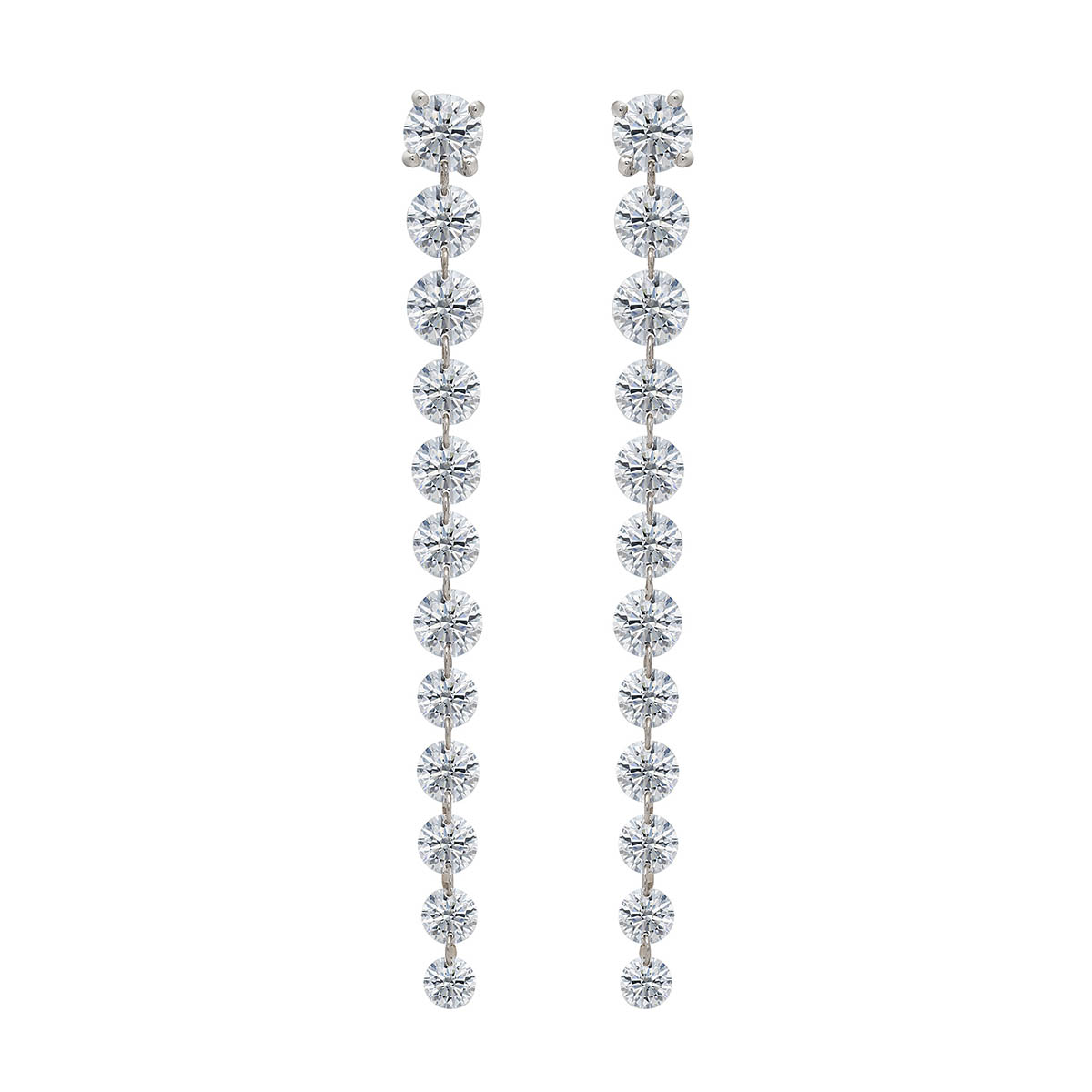 Aresa Graduated Round Diamond Dangle Earrings in White Gold