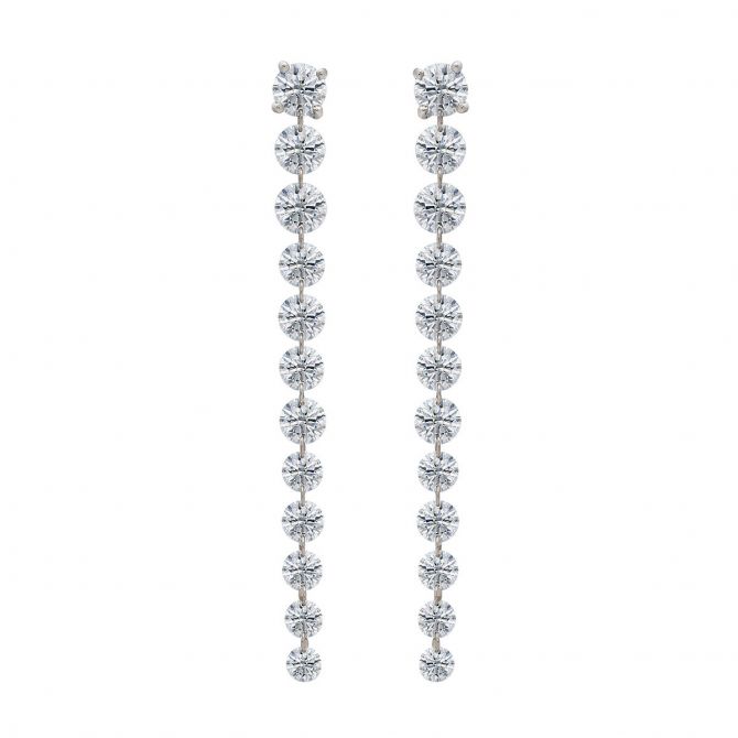 Aresa Graduated Round Diamond Dangle Earrings in White Gold