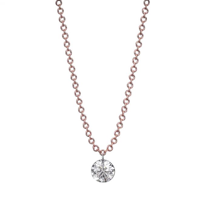 Aresa Hadid Solitaire Round Diamond Pendant in Rose Gold, 18"
