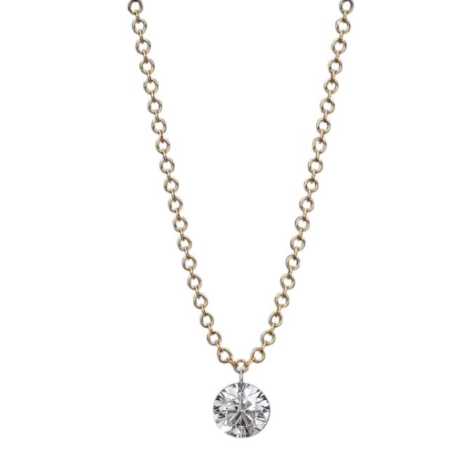 Aresa Hadid Solitaire Round Diamond Pendant in Yellow Gold, 18"