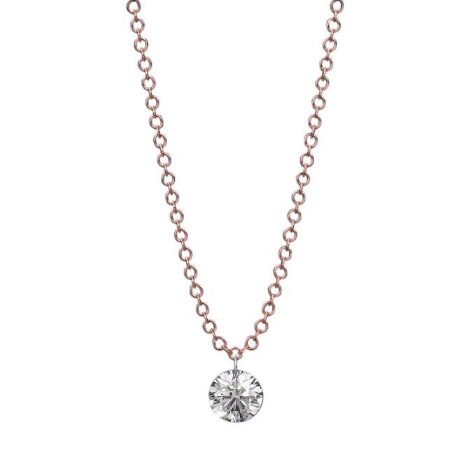 Aresa Hadid Solitaire Round Diamond Pendant in Rose Gold, 18"