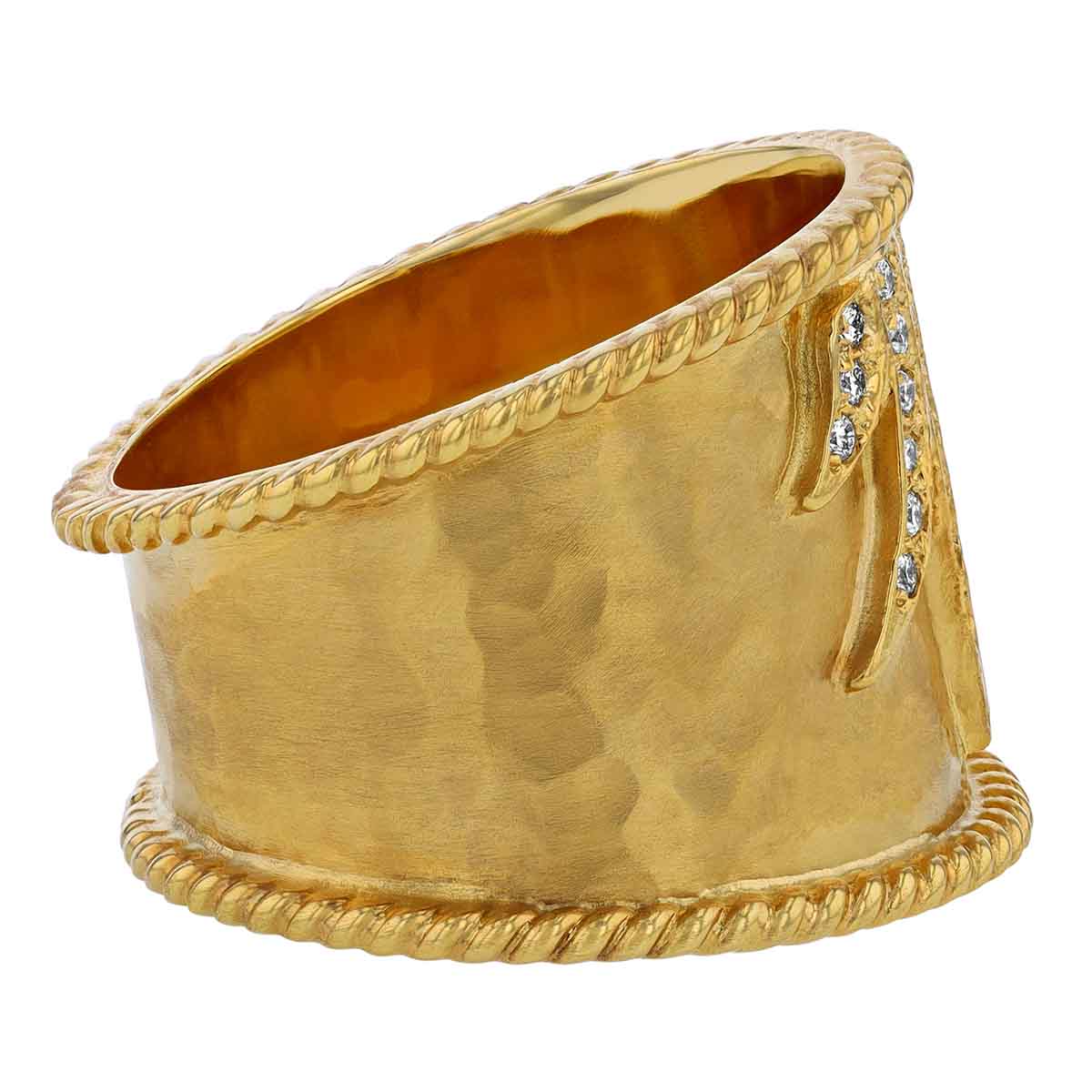 Marika Oval Hammered Yellow Gold Ring with Diamonds