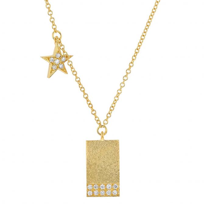 Marika Yellow Gold Rectangle & Star Pendant with Diamonds
