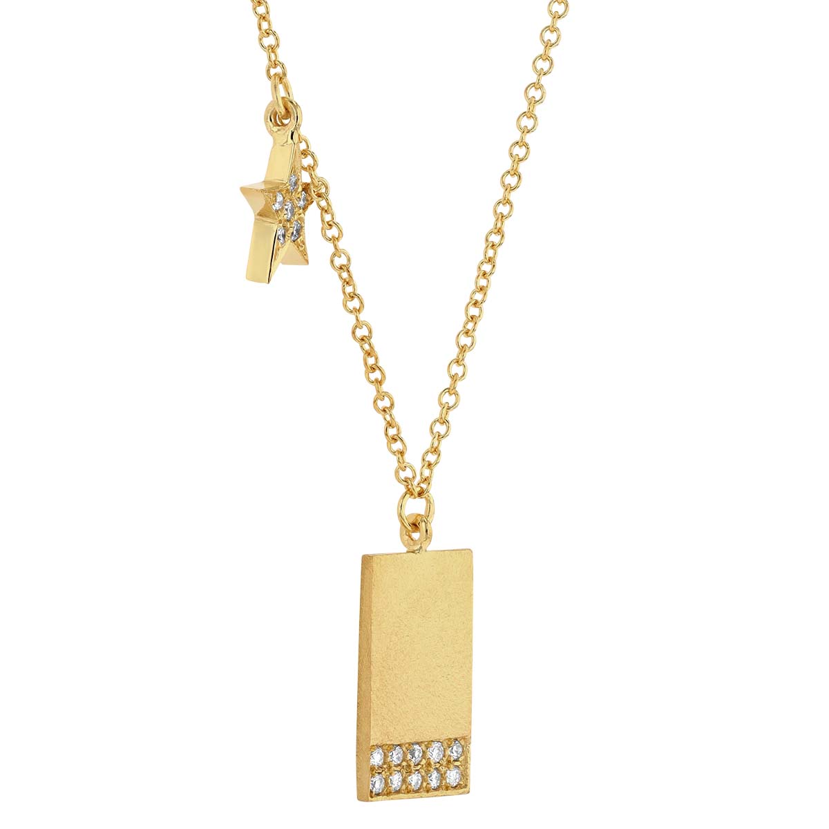 Marika Yellow Gold Rectangle & Star Pendant with Diamonds
