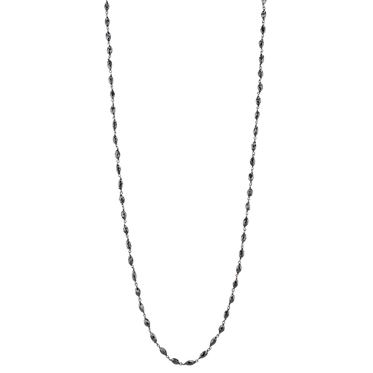 Black Diamond Faceted Oval Bead Necklace in White Gold with Black Rhodium, 35.5