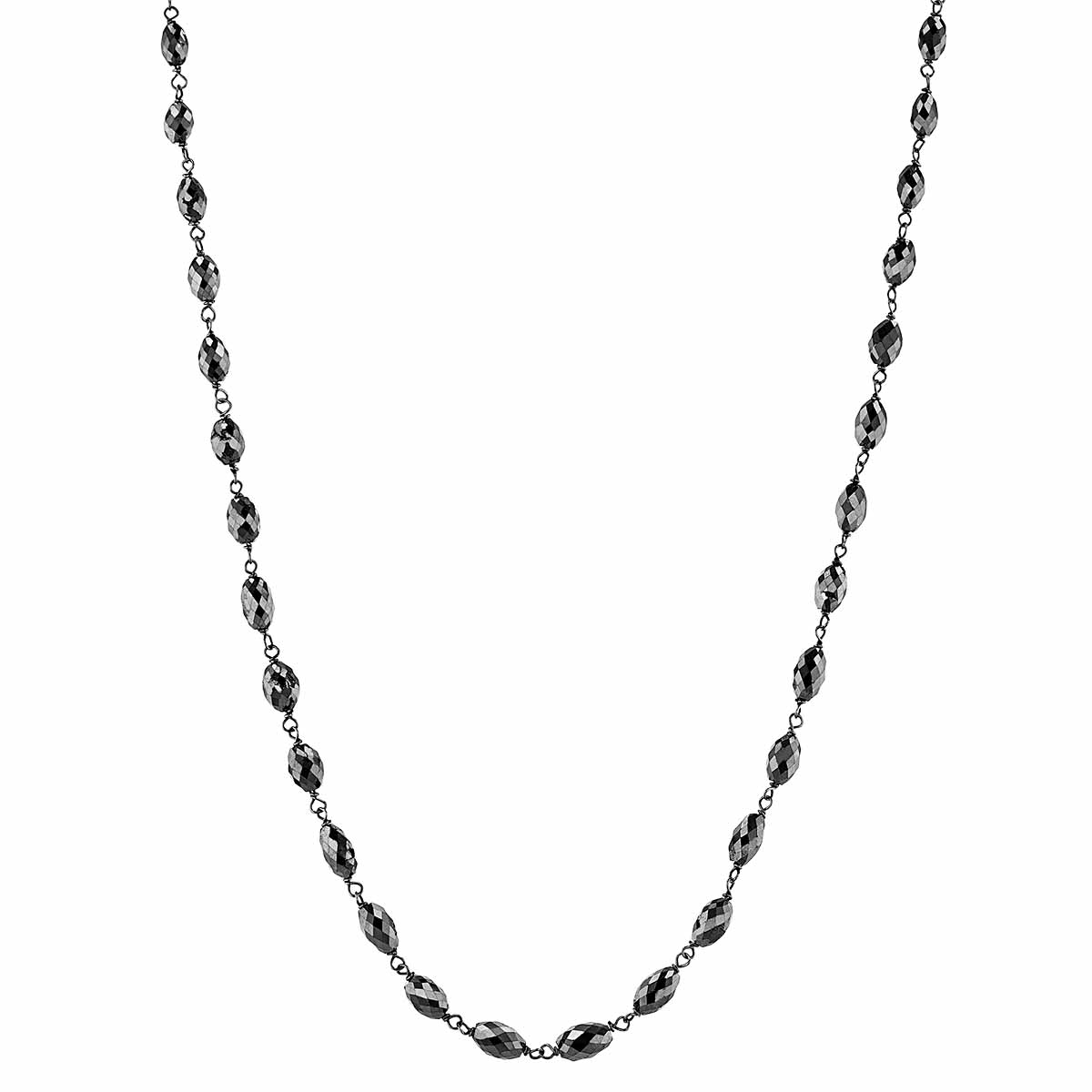 Black Diamond Faceted Oval Bead Necklace in White Gold with Black Rhodium, 17