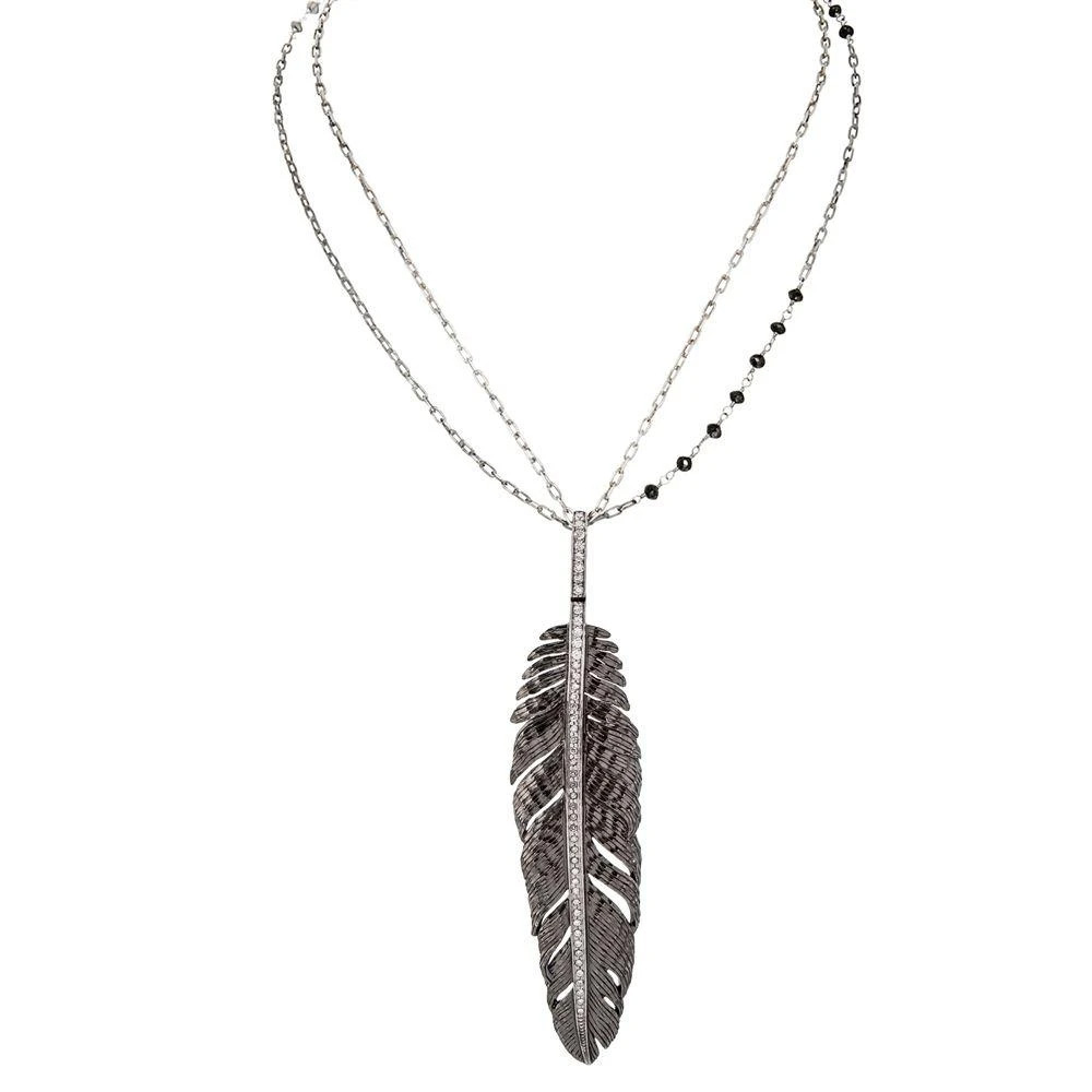 Michael Aram Feather Diamond Necklace in Sterling Silver & Black ...