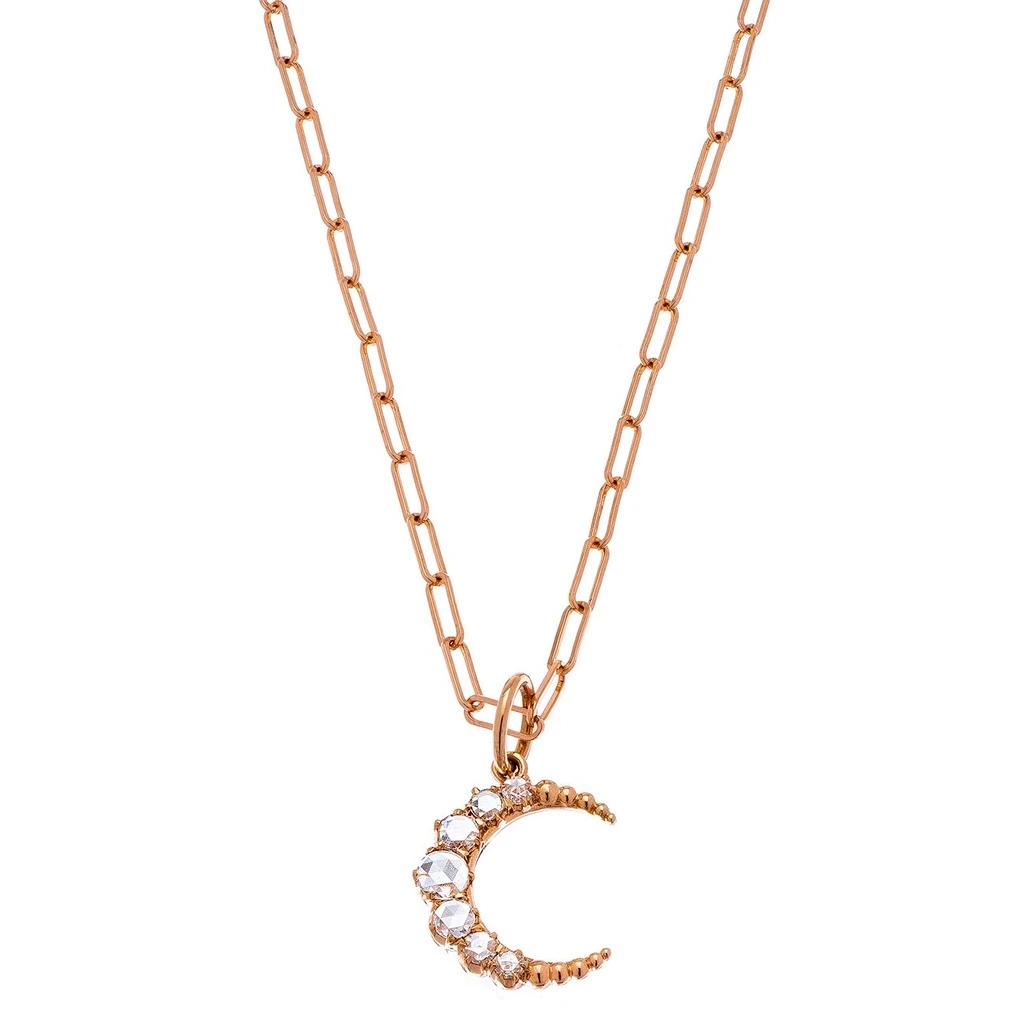 Diamond Crescent Moon Necklace in Rose Gold