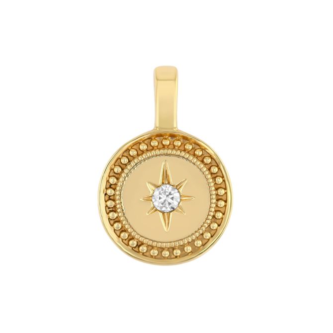 Sethi Couture Single Diamond Beaded Circle Charm in Yellow Gold