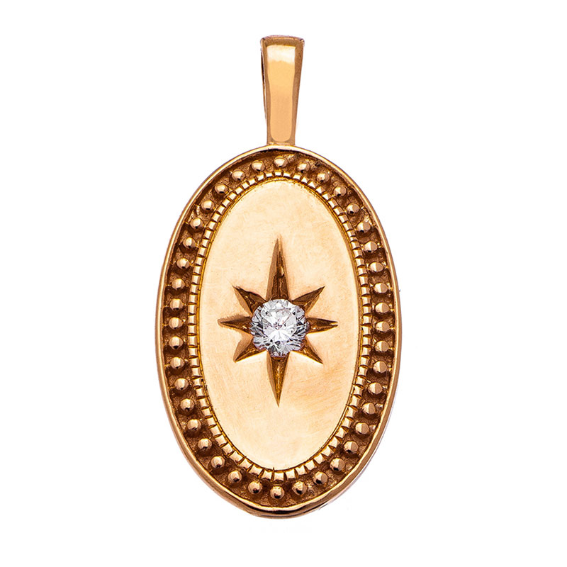 P.S. Oval Celeste Charm in Yellow Gold with Diamond Star