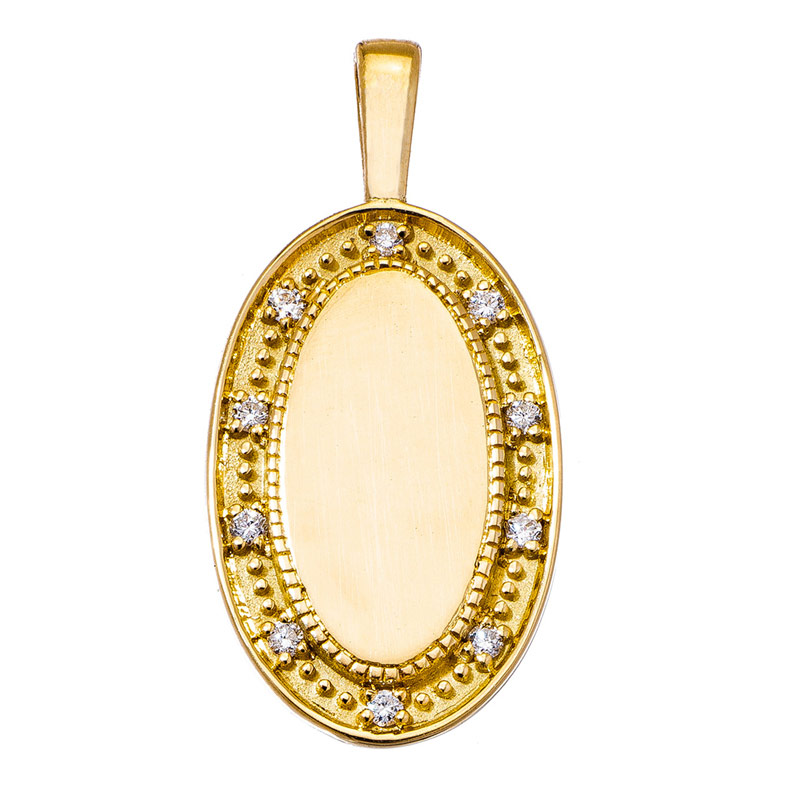 Sethi Couture P.S. Oval Charm in Yellow Gold with Diamond & Milgrain Border