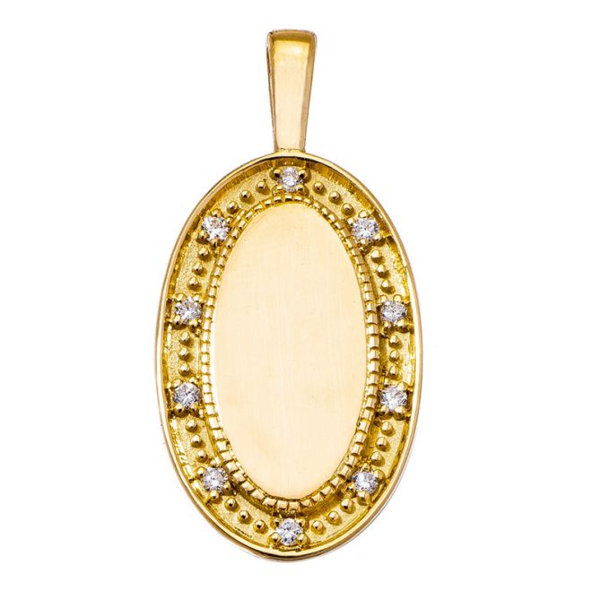 Sethi Couture P.S. Oval Charm in Yellow Gold with Diamond & Milgrain Border