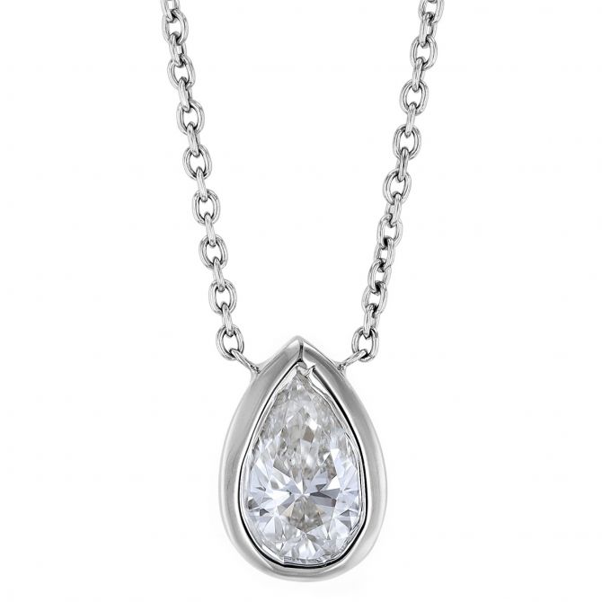 Roberto Coin Tiny Treasures Pear Shaped Diamond Necklace in White Gold, .38 ct