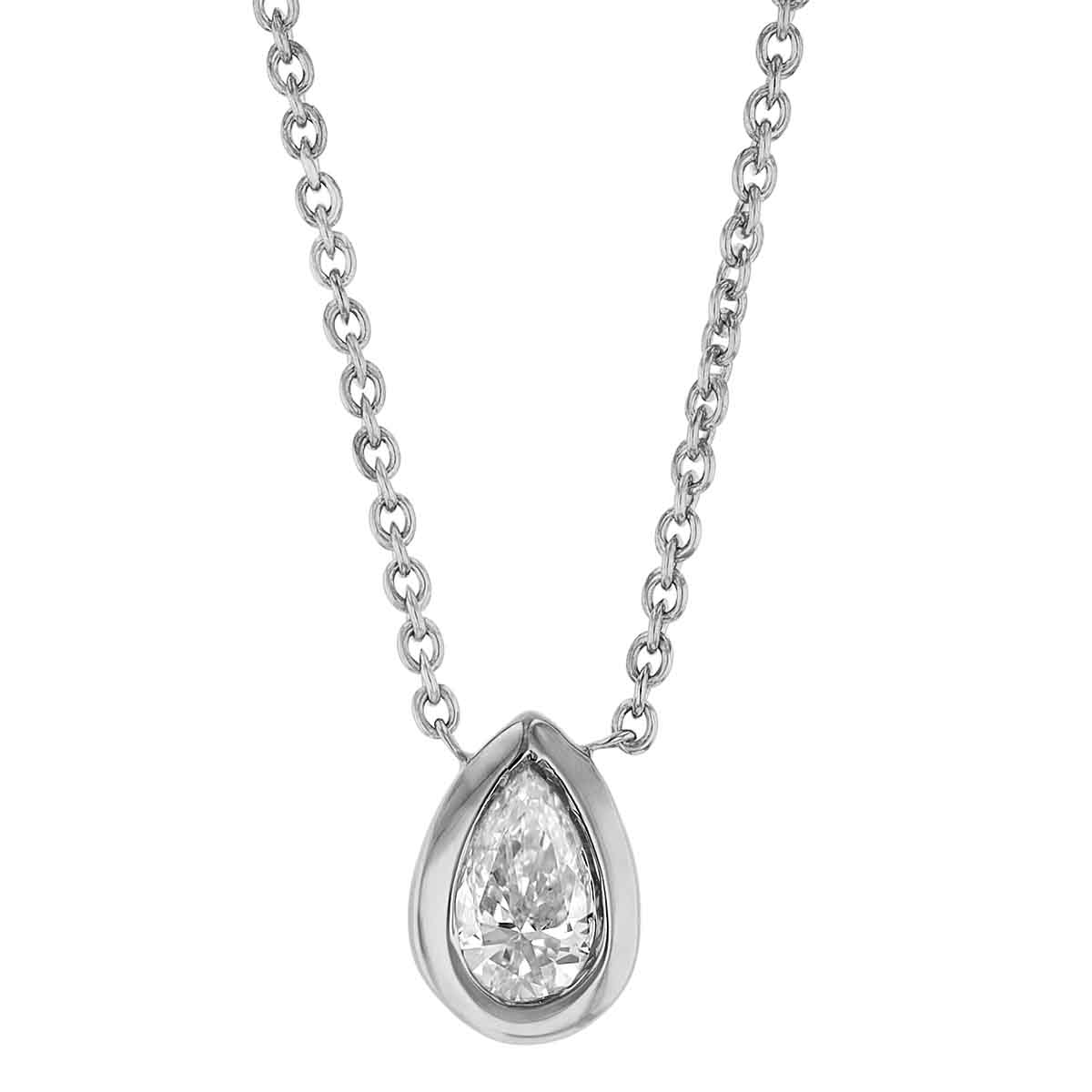 Roberto Coin Tiny Treasures Pear Shaped Diamond Necklace in White Gold, .20 ct