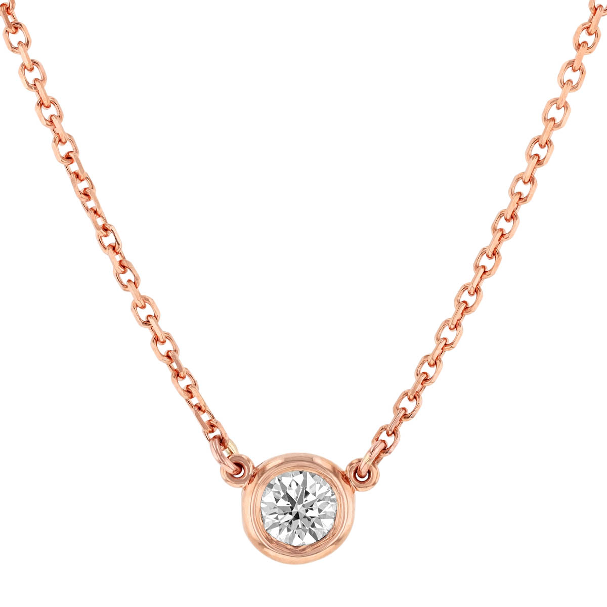 Diamond Bezel Set Single Station Necklace in Rose Gold