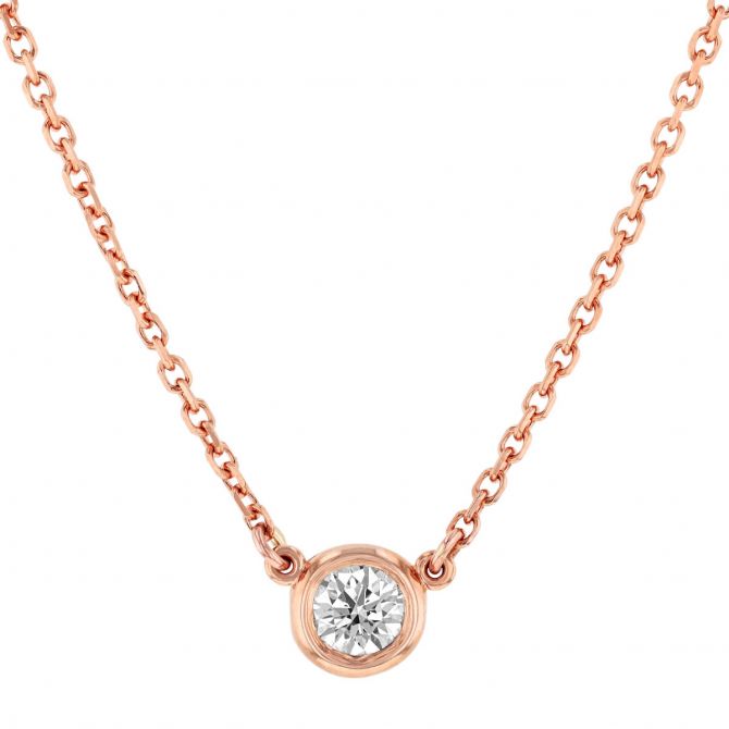 Diamond Bezel Set Single Station Necklace in Rose Gold