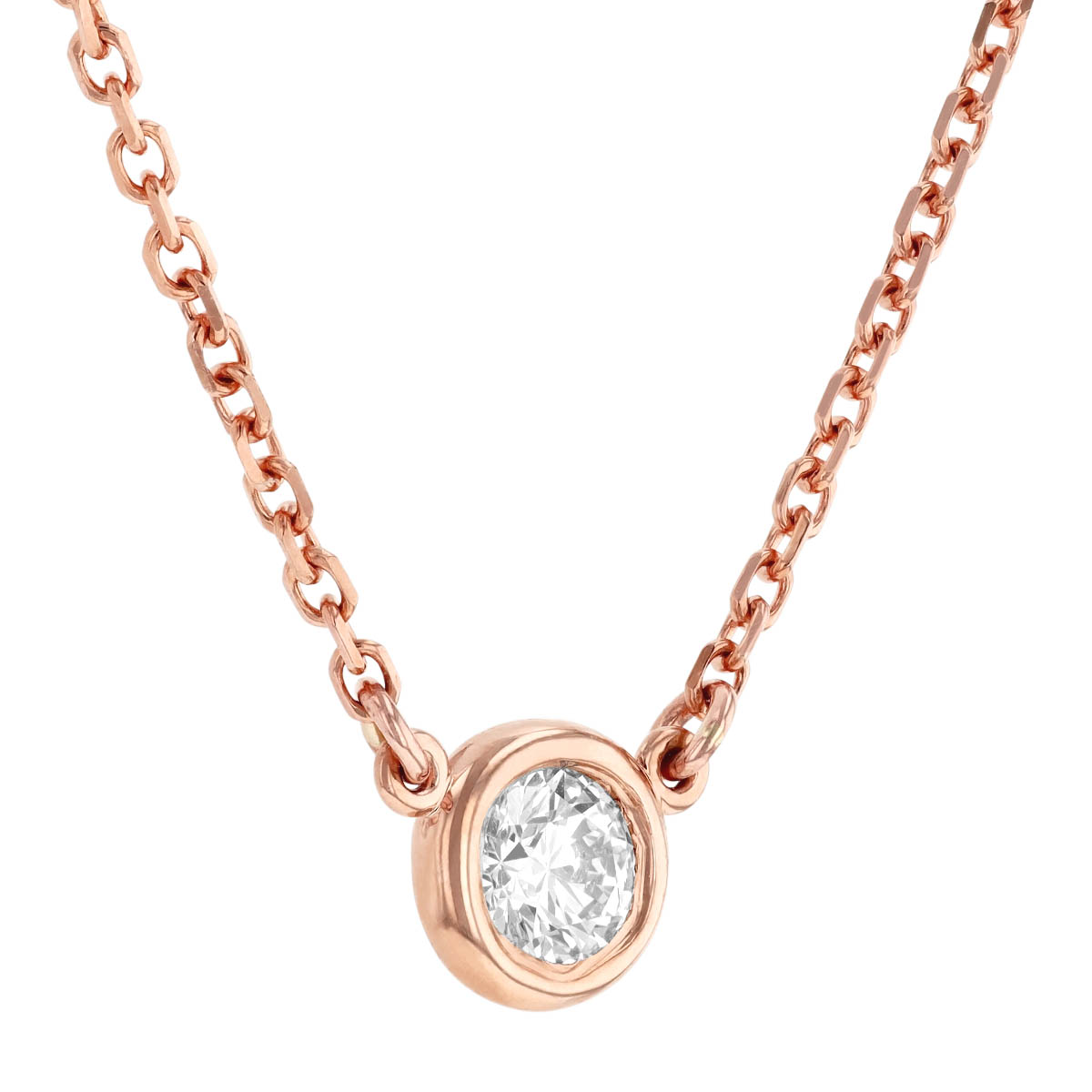 Diamond Bezel Set Single Station Necklace in Rose Gold