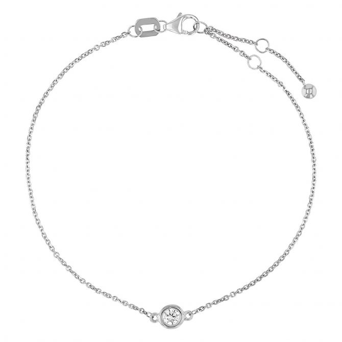 Diamond Bezel Set Single Station Bracelet in White Gold, 7.5"
