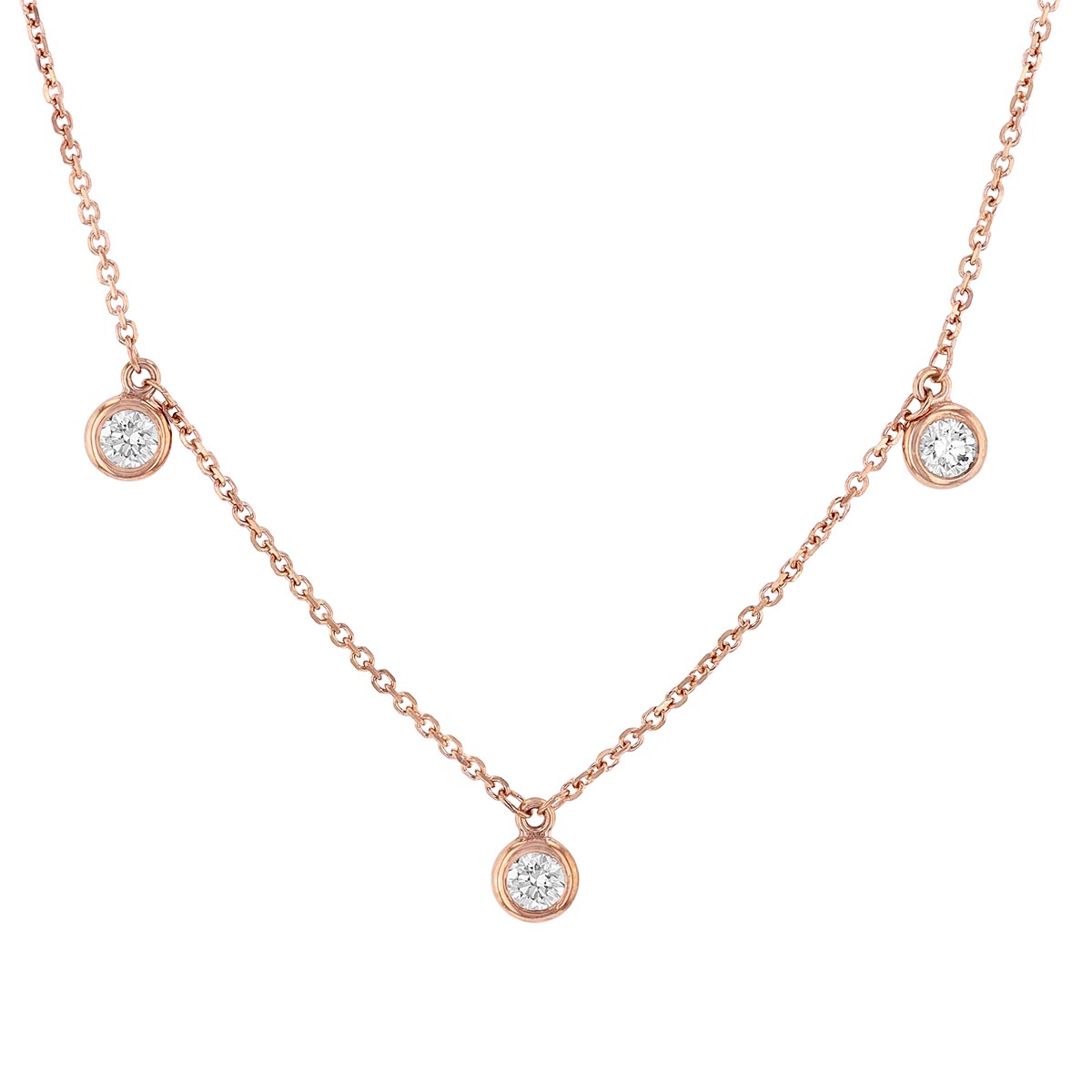 Diamond Drop 5 Stone Station Necklace in Rose Gold, 18