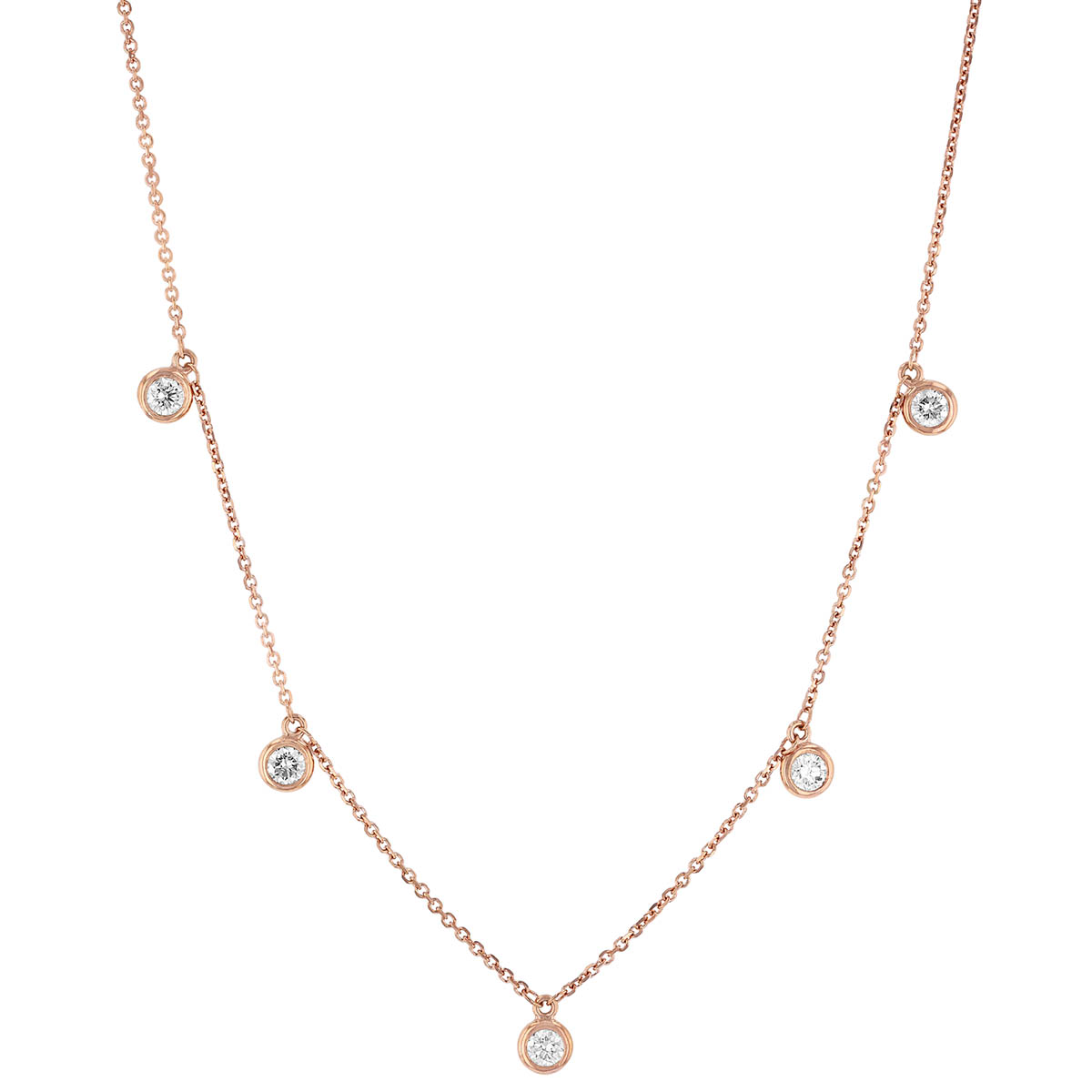 Diamond Drop 5 Stone Station Necklace in Rose Gold, 18