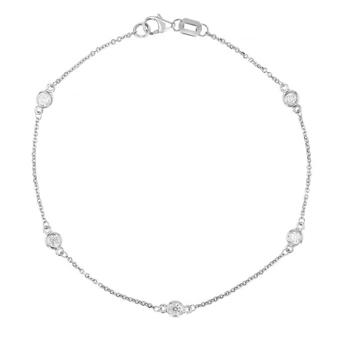 Diamond 5 Station Bracelet in White Gold, .25 cttw, 7.5"
