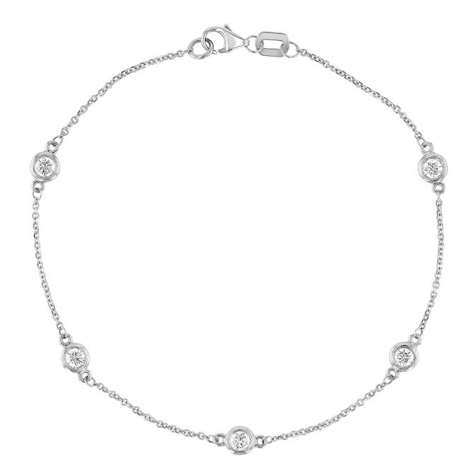Diamond 5 Station Bracelet in White Gold, 7.5"