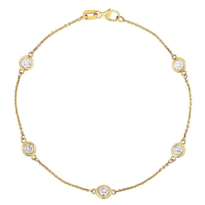 Diamond 5 Station Bracelet in Yellow Gold, 7.5"