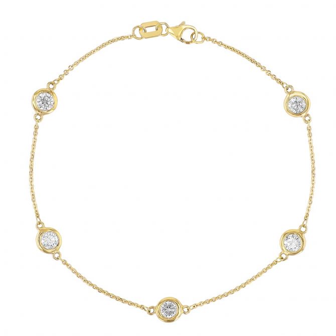 Diamond 5 Station Bracelet in Yellow Gold, 7.5"
