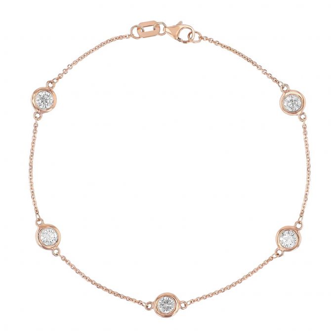 Diamond 5 Station Bracelet in Rose Gold, 7.5"