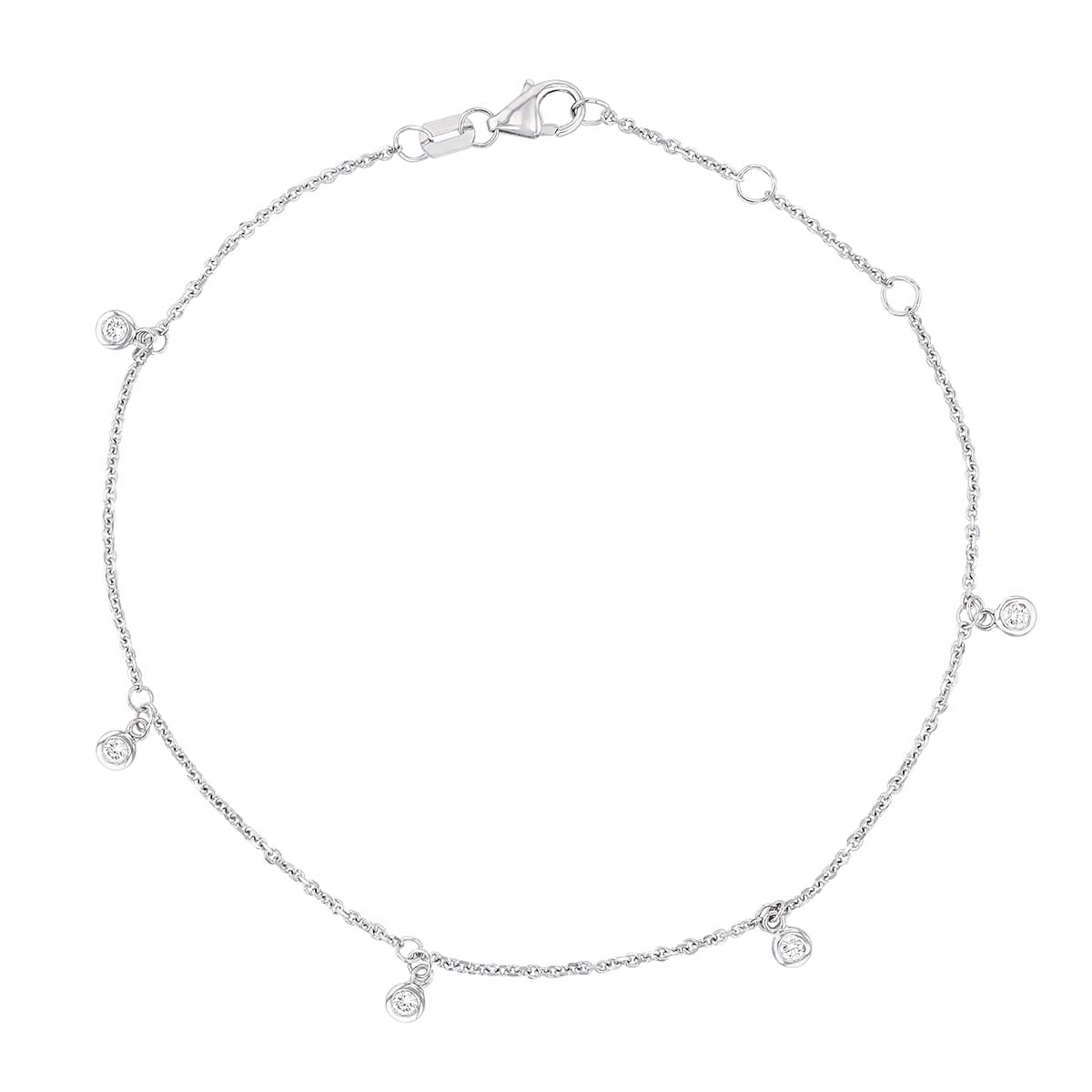 Diamond Drop 5 Station Bracelet in White Gold, 7.5
